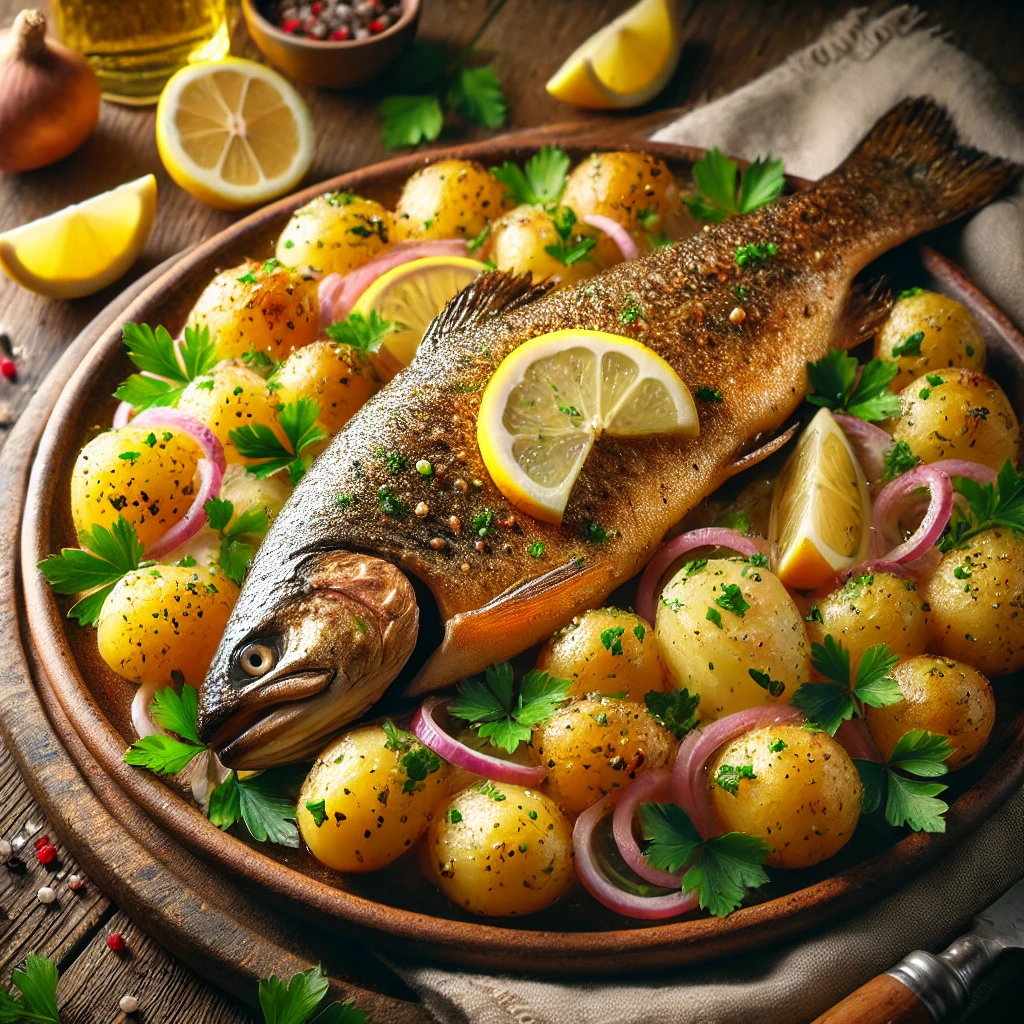 Pečena Pastrmka sa Krompir Salatom